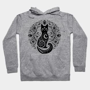 The Mystery Feline Mandala. Black Hoodie